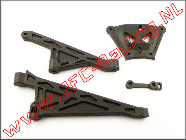 LOSB 2558, Chassis Steun & Afstandstuk (Voor-as/Achter-as)(Kunststof)(5ive-T) 1st.